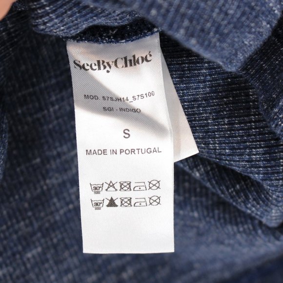 See by Chloé Eyelet Balloon Sleeve Ribbed Blue Sweater Knit Indigo Blue Cotton S - Picture 8 of 9